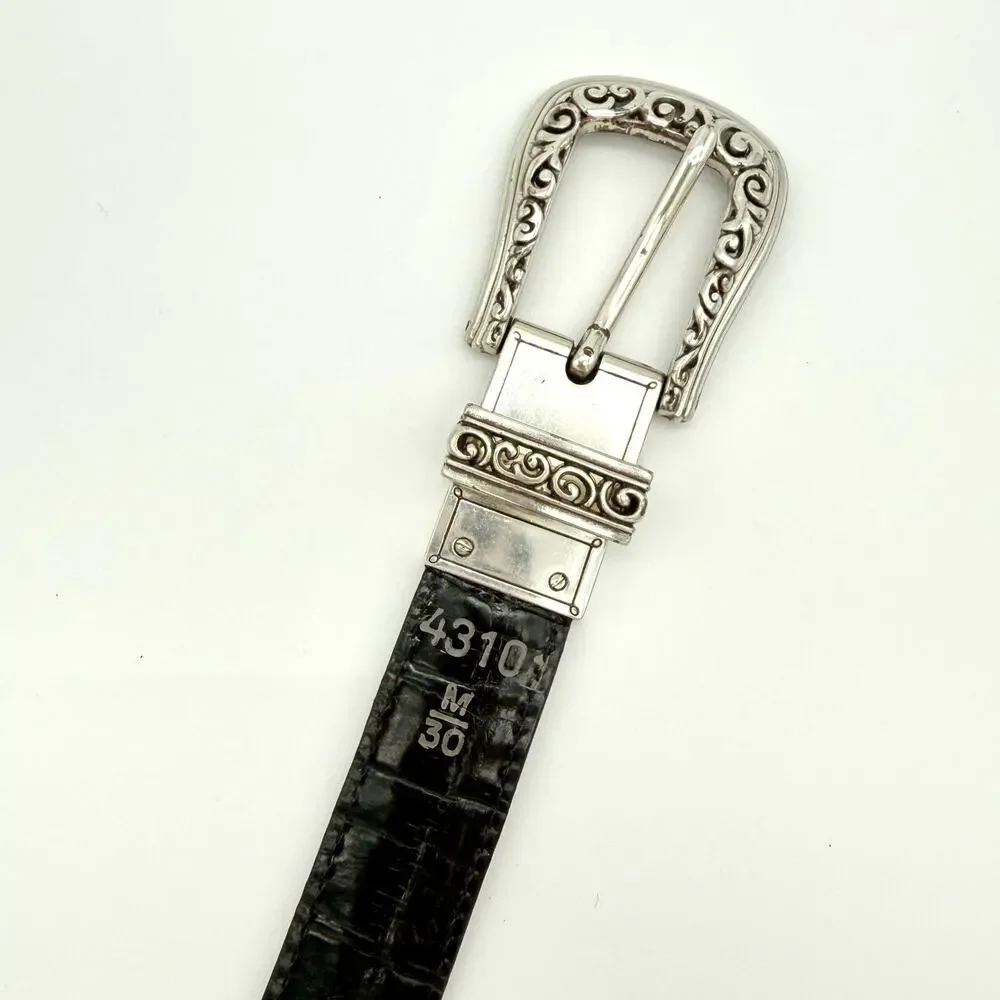 Brighton Reversible Leather Belt Red Black Croc M 30 Western Silver Tone Buckle